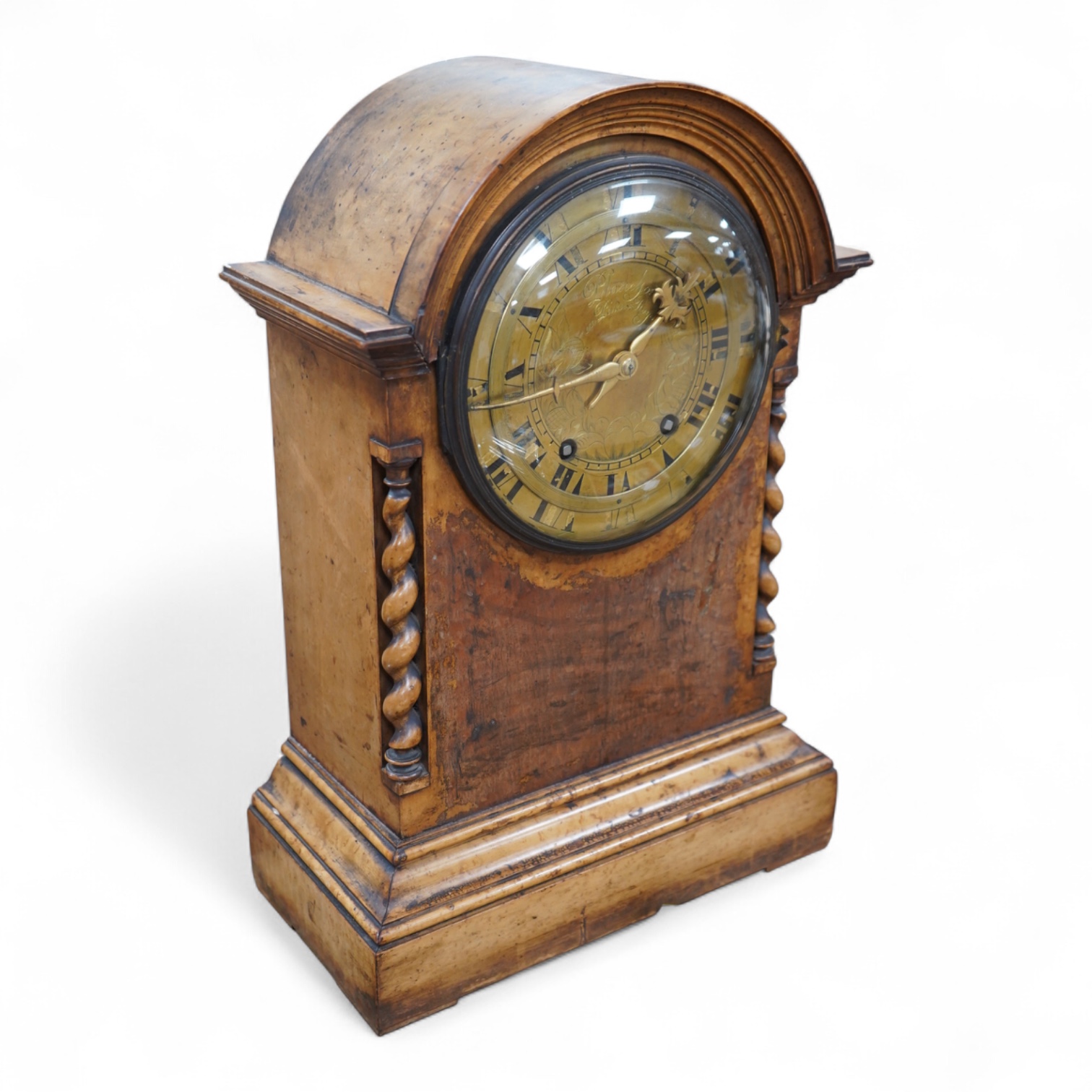 A 19th century French walnut bracket clock, the engraved brass dial signed Planchson Palais Royale, 20ins